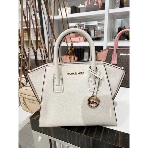MICHAEL KORS 35F1G4VM2L Avril Small Leather Top-Zip Satchel Bag In LT CREAM - Picture 1 of 6